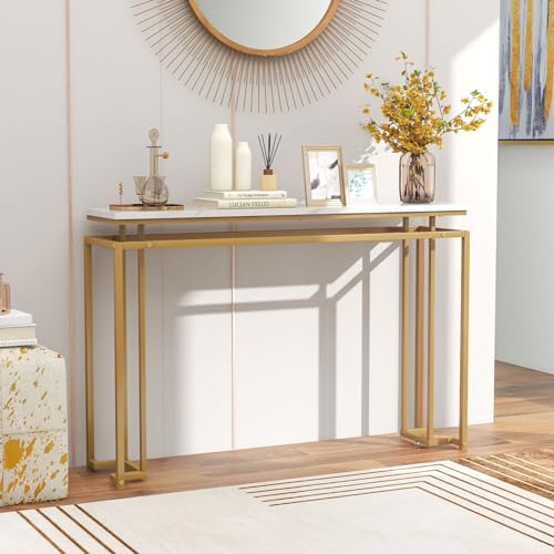 Mesa consola de mármol de 120 cm con estructura dorada para entrada 2