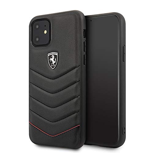 Ferrari Genuine Leather Off Track Quilted Phone Case for iPhone 11 - Easy Snap-on Back Cover, Black