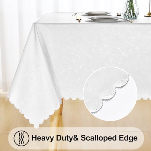 Image of Smiry Rectangle Table Cloth, Waterproof Heavy Duty Vinyl Tablecloths, Wipeable Washable Table Cover for Kitchen and Dining Room (Pearl White, 60 inch X 102 inch)