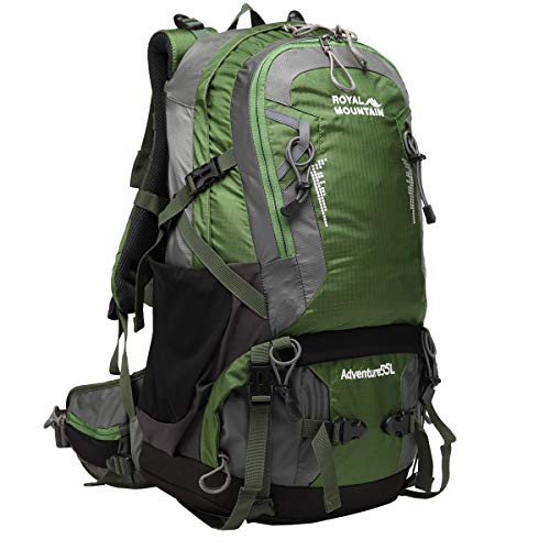 ROYAL MOUNTAIN 55L Outdoor Sports Backpack, Camping Hiking Nylon Rucksack with Waterproof Cover