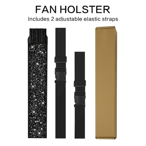 Glitter Large Rave Folding Clack Hand Fan with holster for men/women Handheld Fan for EDM,Festival,Club,Party,Dance (Blk)4