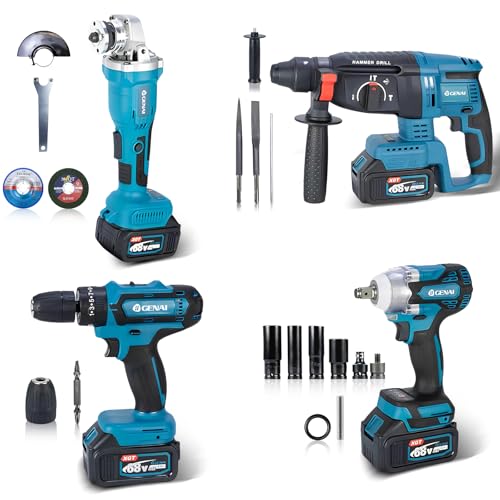 Brushless Parafusadeira Furadeira e Parafusadeira Chave de Impacto Esmerilhadeira Lixadeira Furadeira de Impacto 110V 220V Kit de Ferramentas Completa 4 em 1 Acessório Perfeito 2 Bateria 68V