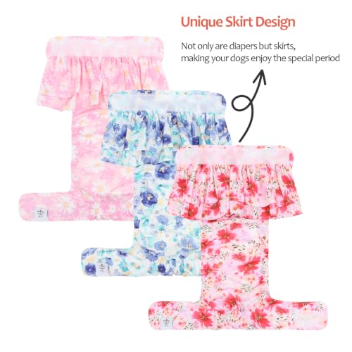 Image of CuteBone Female Dog Diapers with Skirts 3 Pack Reusable Puppy Dresses Pants for Heat Cycle Period QBD34S