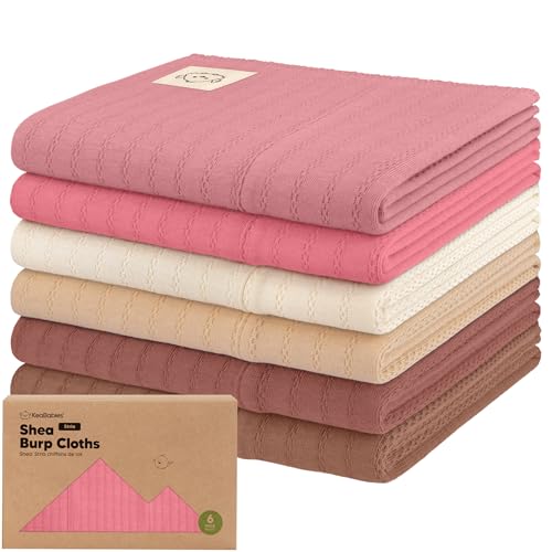 KeaBabies Organic Cotton Burp Cloths Baby Girl, Boy - 6-Pack Large Burping Clothes for Babies, Spit Up Rags, Super Soft &amp; Absorbent Newborn Wash Towels, Gender Neutral, Non-Shrink (Stria, Rosewood)