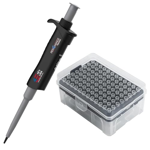 PER4MANCE Pipette with 10µL Tips 96 Pieces Racked Pipette Tip, 0.5-10µL ISO Calibrated Adjustable Single Channel Pipettes