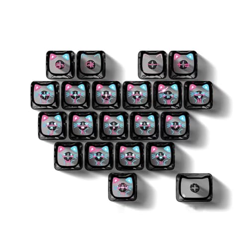 21 Keys Cute Cat Heart-Shaped Transparent Keycaps, PC Material Crystal Backlit Personalized Keycaps, DIY Custom Mao Profile Key Cap for MX Swithes Mechanical Keyboards (Black Letters)