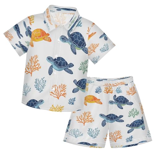 Boccsty Colorful Turtles Sea Animals Boy Summer Shorts Sets Hawaiian Toddler Boys T-Shirt & Pants 2 Pcs 3T