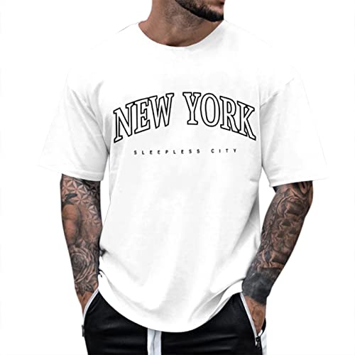 Camiseta para hombre oversize cuello redondo verano camisetas estampado carta manga corta vintage camiseta deportiva casual urbana tops hombres tops ropa de calle exterior camiseta de ocio, Blanco-d,