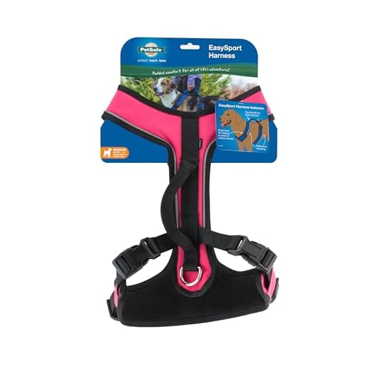 PetSafe EasySport Dog Harness, Adjustable Padded Dog Harness with Control Handle and Reflective Piping, From the Makers of the Easy Walk Harness,Pink,Medium