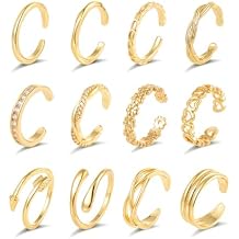 12PCS 18k Gold Plated Open Toe Rings CZ Wave Twist Arrow Celtic Knot Flower Heart Thin Band Ring Minimalist Vintage Retro Knuckle Finger Stacking Tail Ring Pack Summer Beach Foot Jewelry Set For Women Adjustable Gold Sliver Tone