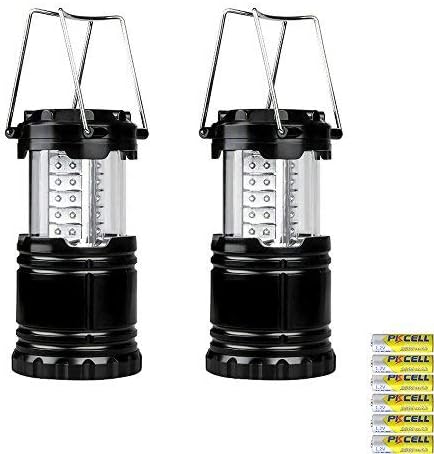xiaoban Portable Outdoor LED Camping Lantern, 2 Pack Portable LED Camping Lantern Flashlights with 6 AA Batteries - Survival Kit for Emergency, Hurricane, Outage (Black, Collapsible)