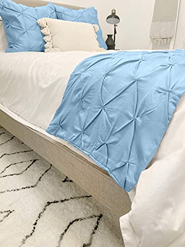 Kbc Linen Bed Runner Set 100% Cotton 800 Thread Count 5 Piece Pinch Pleated Bed Runner Set, Decorative Bed Scarf, 1 Pinch Pleated Bed Runner And 4 Pillow Shams, Queen Size Light Blue #TOP1