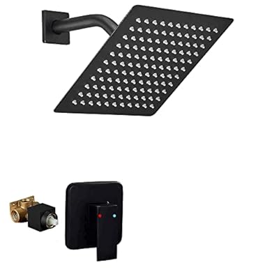 Black Shower Faucet GGStudy Single Function Shower Trim Kit with Rough-in Valve Shower Set Bath Rainfall Shower Faucet System 8inch Square Stainless Steel Metal Shower Head