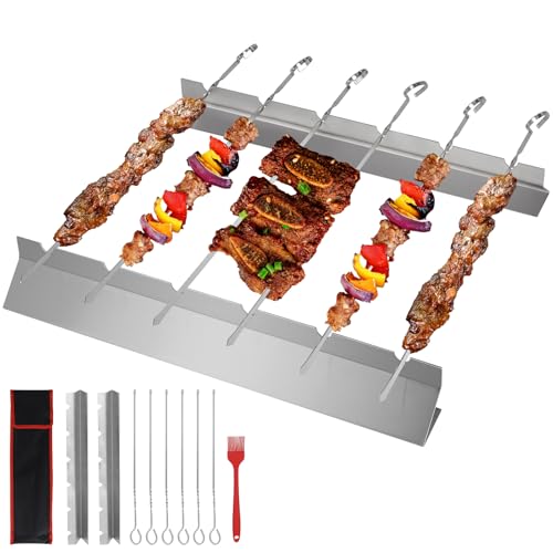 LALAGO 6pcs 39,5cm Brochettes pour Barbecue avec Support, Porte-Brochette en Acier Inoxydable, Brochettes à Viande avec Brosse et Sac pour les Barbecues au Charbon de Bois et Électriques