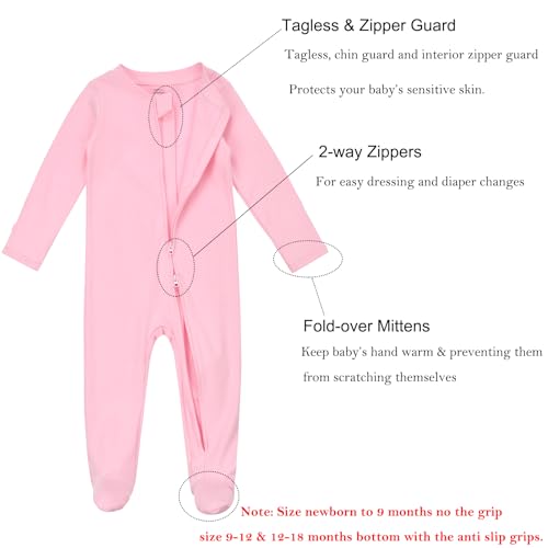 Aablexema Baby Footie Pajamas with Mittens - 3Pcs Infant Footed Sleeper Cotton Sleepwear Outfits4