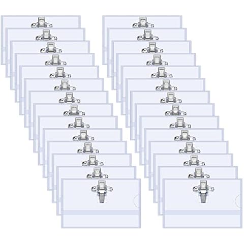 100 Stück Namensschilder, 90 * 56mm Transparent Namensschild für Kleidung Clip Namenschilderhülle mit Clip Anstecknadel für Büro Schule Reisen Cover