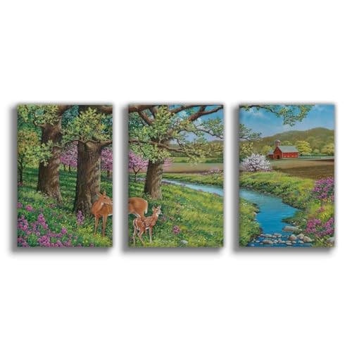 Toile Cerf et faon au bord du ruisseau 50x75 cm pour habiller un mur vide