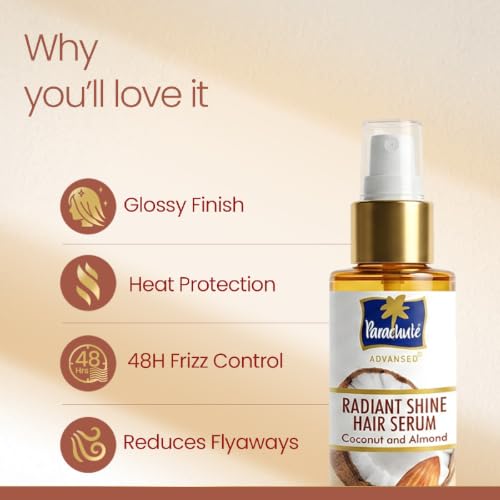 Image of Parachute Advansed Radiant Shine Hair Serum | Coconut & Almond | 48Hr Frizz Control | 4X Shiny Hair | 45ml
