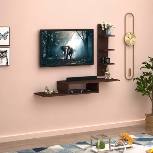 Image of Bros Moon Engineered Wood Dual L Shaped Wall Mounted TV Cabinet for Living Room /Kid's Room /Bedroom Suitable for Upto 40 inches smart tv (Dual J Style Cabinet, Dark Wenge)