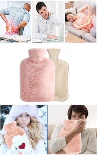 Image of Hot Water Bottle with Soft Cover 2000ml | Durable Hot Bags for Pain Relief Menstrual,Period Cramps | Leakproof Safe Portable Injection Water Bag for Neck,Hand Feet and Shoulder,2 Liters,Pink)