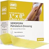 Picture of AWD Medical Xeroform Petrolatum Dressing - Non-Adhering Gauze Pad - Fine Mesh Gauze Patch Sterile - Healthcare Supplies for Wound Care, Burns, Lacerations, & Skin Grafts Aide (Box of 50) (1"x8")