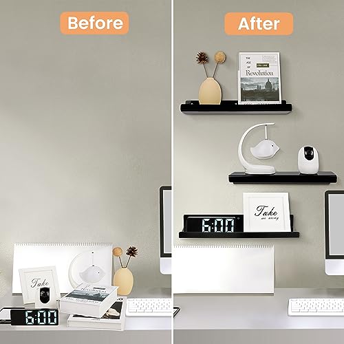 Image of upsimples 2 Pcs 15 inch Acrylic Shelves for Wall Organize and Display, Black | Cute Floating Shelf for Perfume, Skincare, Nail Polish, Wall Organizer for Bedroom, Living Room, Playroom, Room Decor