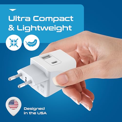 Image of Ceptics Travel Adapter India to Europe, 3 in 1 Plug Adapter for Germany, France With 1 USB, 1 USB-C, Type C for Laptops, Phones, CE - RoHS, White 1pc