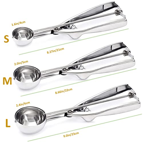 Ice Cream Scoop, 3Pcs Cookie Scoop Set, 18/8 Stainless Steel Cookie Dough Scoop, Cookie Scoops For Baking Set Of 3, Ice Cream Scooper With Trigger Release, Cookie Scooper For Baking, Cupcake Scoop #TOP1