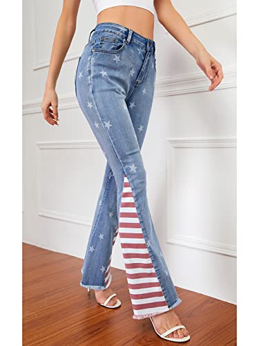 Anna-Kaci Womens Patriotic American Usa Flag High Waist Bell Bottom Jeans, Flag, X-Large #TOP2