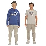 Puma Youth Boy's 3 Piece Set, 1 Tee, 1 Hoodie, 1 Jogger Pant (Blue/Grey, X-Small(5/6))