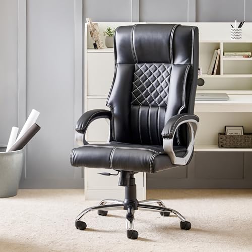 Image of Home Centre | Zuby | Faux Leather | High Back | Metal | Study and Office Chairs | Black | 1 Year Warranty