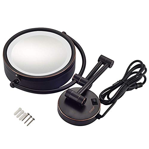 Miroir grossissant mural pliant 10X avec interrupteur pour miroir maquillage noir