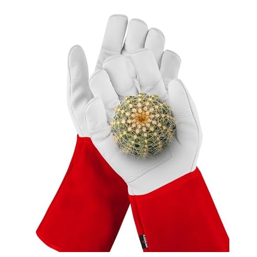 NoCry Leder Gartenhandschuhe für Damen und Herren - Dornenfeste Handschuhe mit extra langer Stulpe und verstärkten Handflächen und Fingerspitzen, Rot, Größe M
