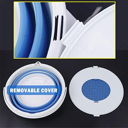 Foldable Bucket Portable, Blue Collapsible Bucket Camping, with Cover, Foldable Design, Sturdy and Durable, Easy to Carry and Store, Suitable for Bathroom, Outdoor Camping, Fishing (5L, Blue)