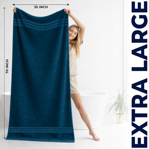 Image of DAN River 2 Pack Bath Sheets Extra Large 35x70, Large Bath Towels for Adults, XL Oversized Heavy Duty Towel Set, 600 GSM 100% Ring Spun Cotton, Soft Quick Dry, Blue Opal