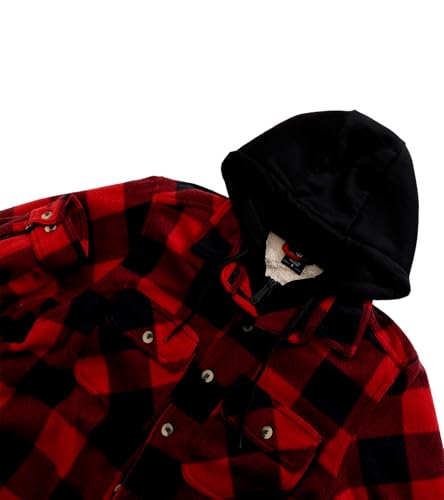 Image of LeeHanTon Mens Heavyweight Hoodies Casual Zip Up Plaid Flannel Shirt Jackets Winter Thick Berber Lined Fleece Coat