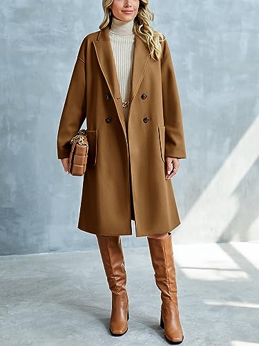FSHAOES Womens Lapel Peacoat Winter Double-Breasted Outerwear Mid Long Jacket Casual Trench Coat4