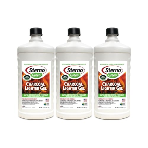 Sterno Fire Starter Ethanol Gel - Charcoal Lighter Fluid Fuel - Concentrated Ethanol Fuel for Tabletop Fireplace - All-Weather Ethanol Burner for Outdoor, 22 Oz Each, Pack of 3 Bottles