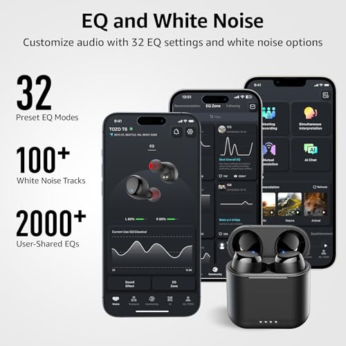 Image of TOZO T6 Wireless Earbuds, Bluetooth Ear Buds, Stereo Sound in Ear Headphones, 50 Hours Playtime, AI Clear Call, Wireless Charging Case, APP Customizable EQs, IPX8 Waterproof Earphones