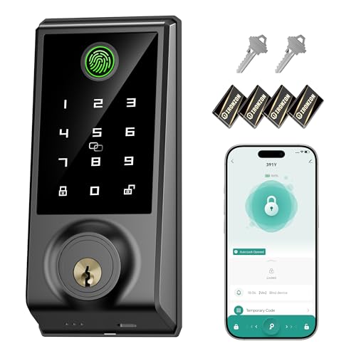 Image of IRONZON Smart Door Lock, 5-in-1 Keypad Deadbolt for Front Door, Keyless Entry Door Lock with App Control, Auto-Lock, Anti-Peeping Password, 4 IC Cards, 15-Min Installation, Black