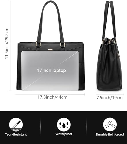 Image of LOVEVOOK Laptop Bag for Women 17.3 Inch Tote Bags Waterproof Leather Briefcase Computer Women Business Office Work Bag,Black