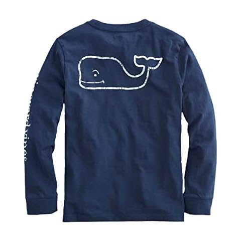 vineyard vines Boys' Long Sleeve Vintage Whale Pocket T-Shirt, Blue Blazer, Large Cover