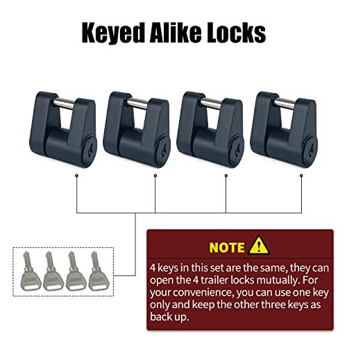 Sutekus Keyed Alike Trailer Coupler Lock, Dia 1/4 Inch, 3/4 Inch Span, Trailer Hitch Lock Heavy-Duty Steel Trailer Tongue Locks For Tow Boat Rv Truck Car Coupler (Black 4Pack) #TOP2
