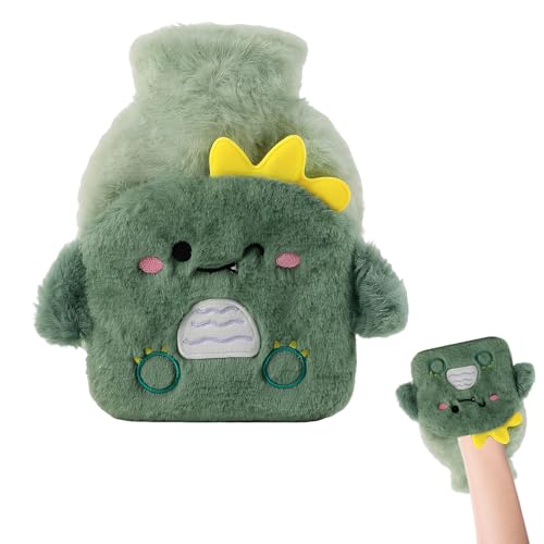 Kleine Wärmflasche, 500ml Wärmflasche Klein mit Bezug, Tragbarer Baby Wärmflasches, Flauschig Waschbare 2-in-1 Mini Wärmflasches für Kinder...