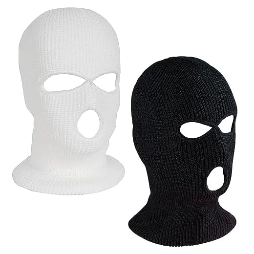 Balaclava, 2pcs Pasamontañas, Balaclava de 3 Agujeros de Talla Unica, Pasamontañas Transpirable a Prueba de Viento, Balaclava para Invierno, Aire Libre, Esquí, Ciclismo, Montañismo (Negro + Blanco)