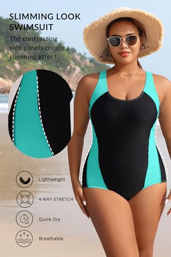 Image of Aqua Eve Plus Size Swimsuits Athletic One Piece Bathing Suit for Women Tummy Control Slimming Swimwear
