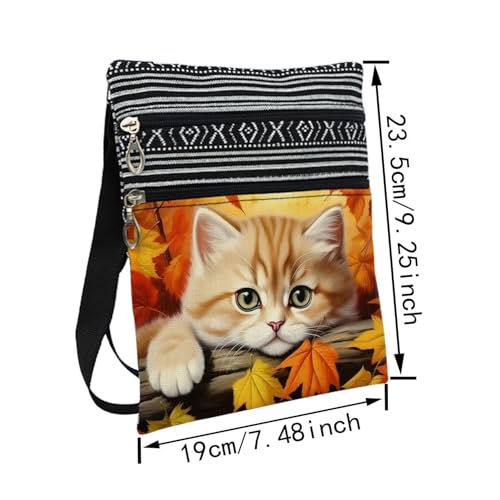 Maple Cat Messenger Bag Small Ethnic Pattern Printed Adjustable Strap Crossbody Zipper Bag Maple Cat Phone Bag Wallet Cute Shoulder Handbag for Women2