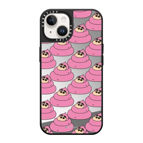 CASETiFY MagSafe �Ή��~���[ iPhone 14 �P�[�X [���ː� / 1.5m����̗����������N���A / Crayon Shin-chan Co-Lab] - �V���o�[ (�u���b�N�o���p�[) - Shinchan Poop Case
