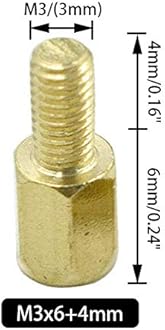 Hxchen M3 x 6mm + 4mm Male to Female Thread Brass Hexagon Hex Standoff Spacer Pillars - (20 Pcs)