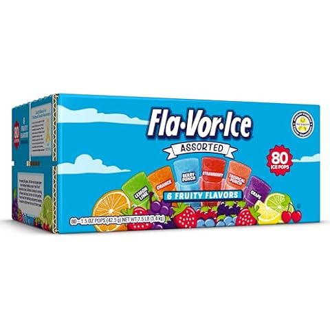 Fla-Vor-Ice Popsicle Variety Pack of 1.5 Oz Freezer Bars, Assorted Flavors, Lemon-Lime, Berry Punch, Grape, Strawberry, Orange, and Tropical Punch 80 Count Cover